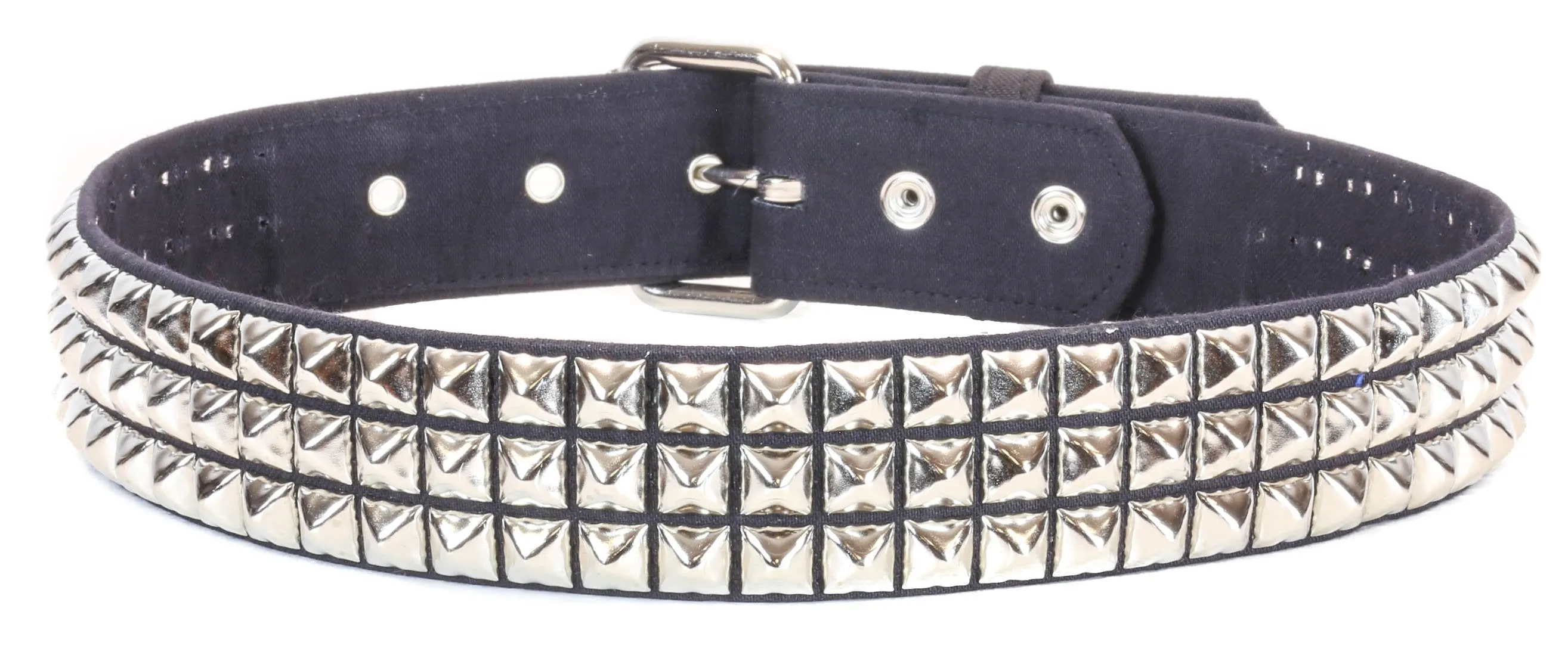 1 3/4" Wide 3 Row Pyramid Stud Belt Black Canvas Fabric