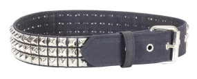 1 3/4" Wide 3 Row Pyramid Stud Belt Black Canvas Fabric
