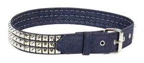 1 3/4" Wide 3 Row Pyramid Stud Belt Black Jeans Denim Canvas Fabric