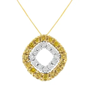 14K Yellow Gold .925 Plated Sterling Silver 1/2 Cttw Treated Yellow Diamond Double Cushion Shaped 18" Pendant Necklace (Yellow Color, I2-I3 Clarity)