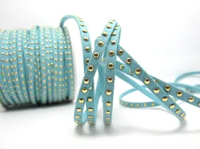 2 Yards 5mm Turquoise Studded Faux Suede Leather Cord|Turquoise|Gold Studs|Faux Leather String Jewelry Findings|Microfiber Craft Supplies