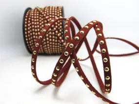 2 Yards Dark Red Gold Shiny Glittery Studded Faux Suede Leather Cord|Faux Leather String Jewelry Findings|Microfiber Craft Supplies