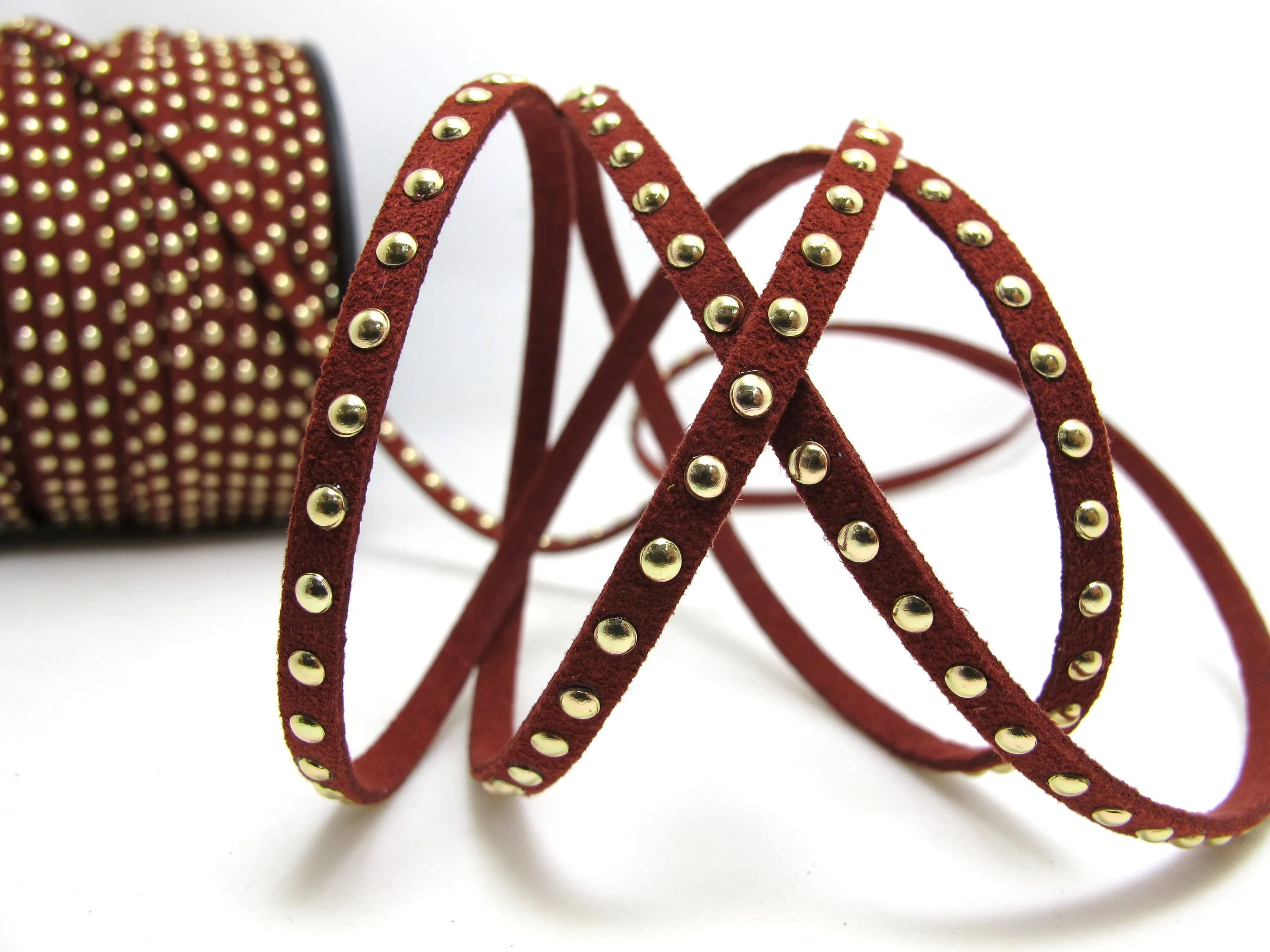 2 Yards Dark Red Gold Shiny Glittery Studded Faux Suede Leather Cord|Faux Leather String Jewelry Findings|Microfiber Craft Supplies