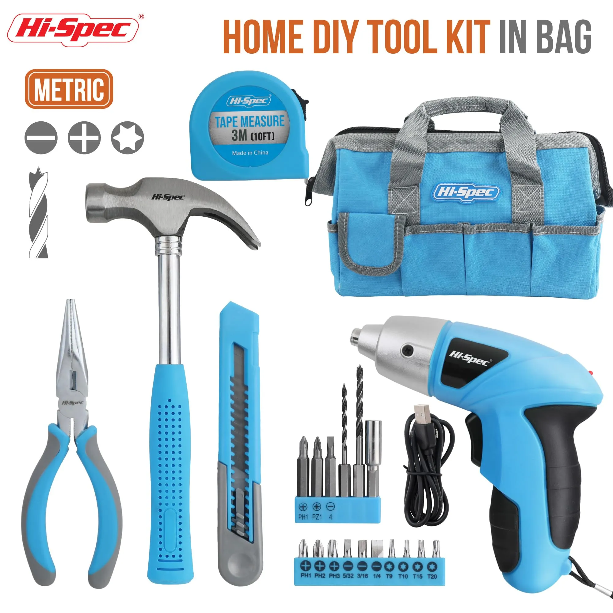 21pc Blue 3.6V USB Electric Power Screwdriver and Hand Tool Set. Get Started in Home and Office DIY