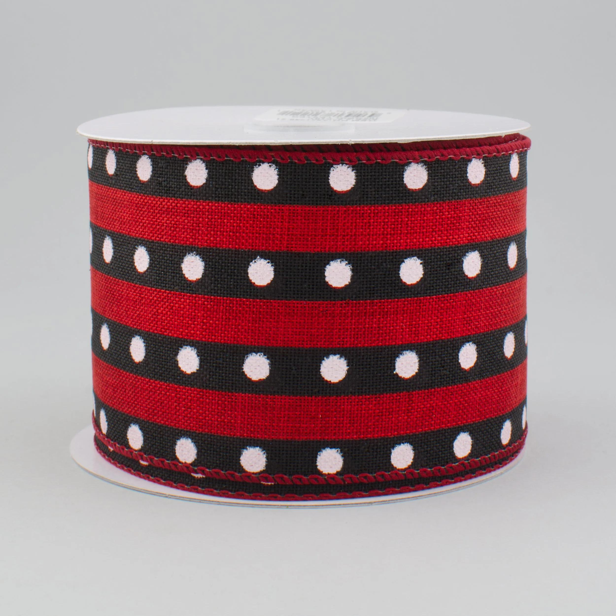 2.5" Canvas Dotted Stripe Ribbon: Red & Black (10 Yards)