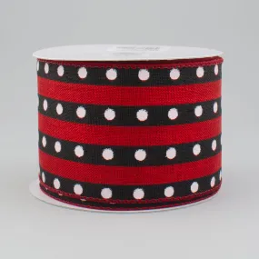 2.5" Canvas Dotted Stripe Ribbon: Red & Black (10 Yards)