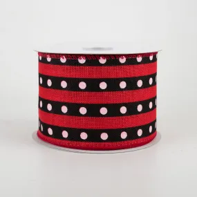 2.5" Canvas Dotted Stripe Ribbon: Red & Pink (10 Yards)