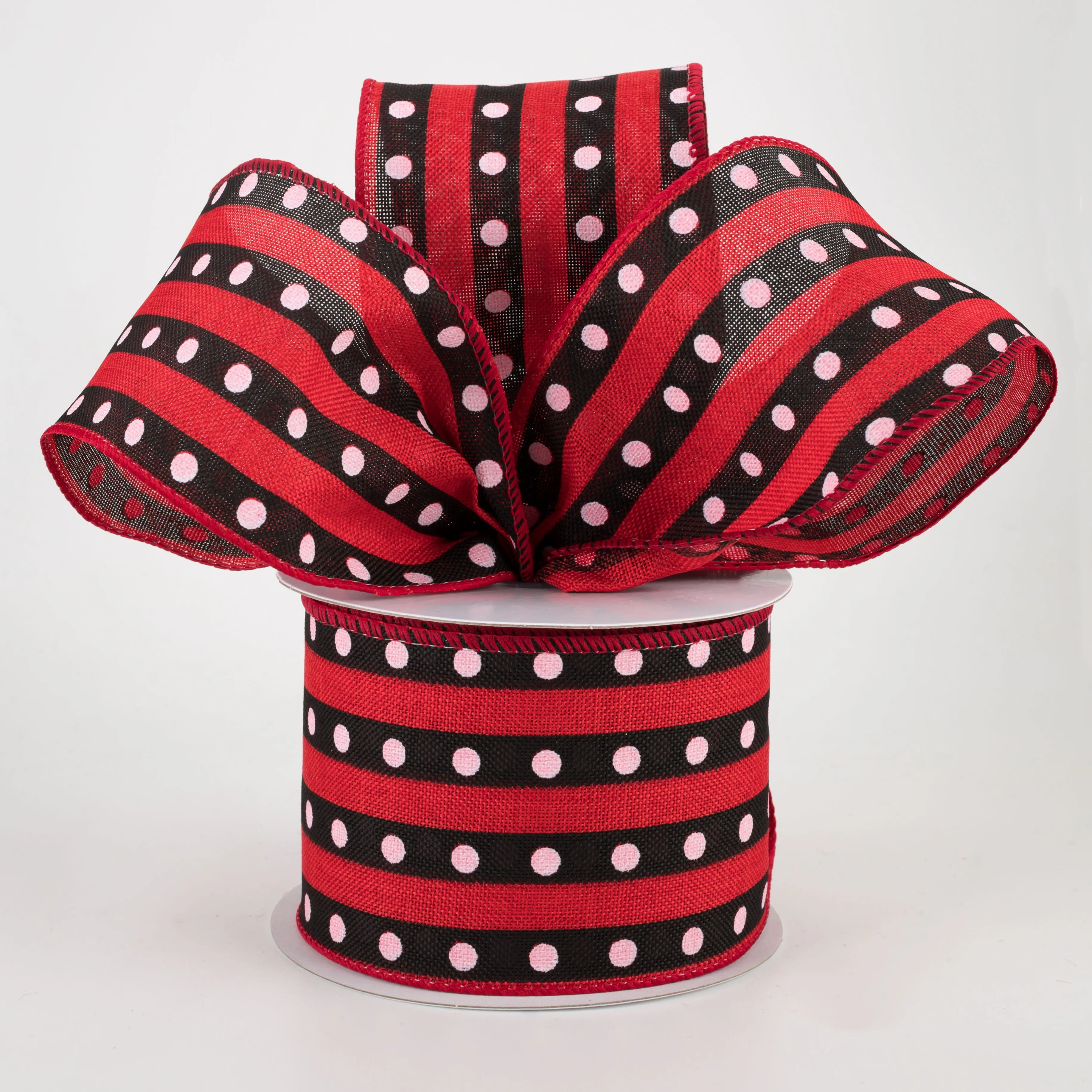 2.5" Canvas Dotted Stripe Ribbon: Red & Pink (10 Yards)