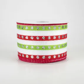 2.5" Glitter Studded Stripe Ribbon: Red & Lime (10 Yards)