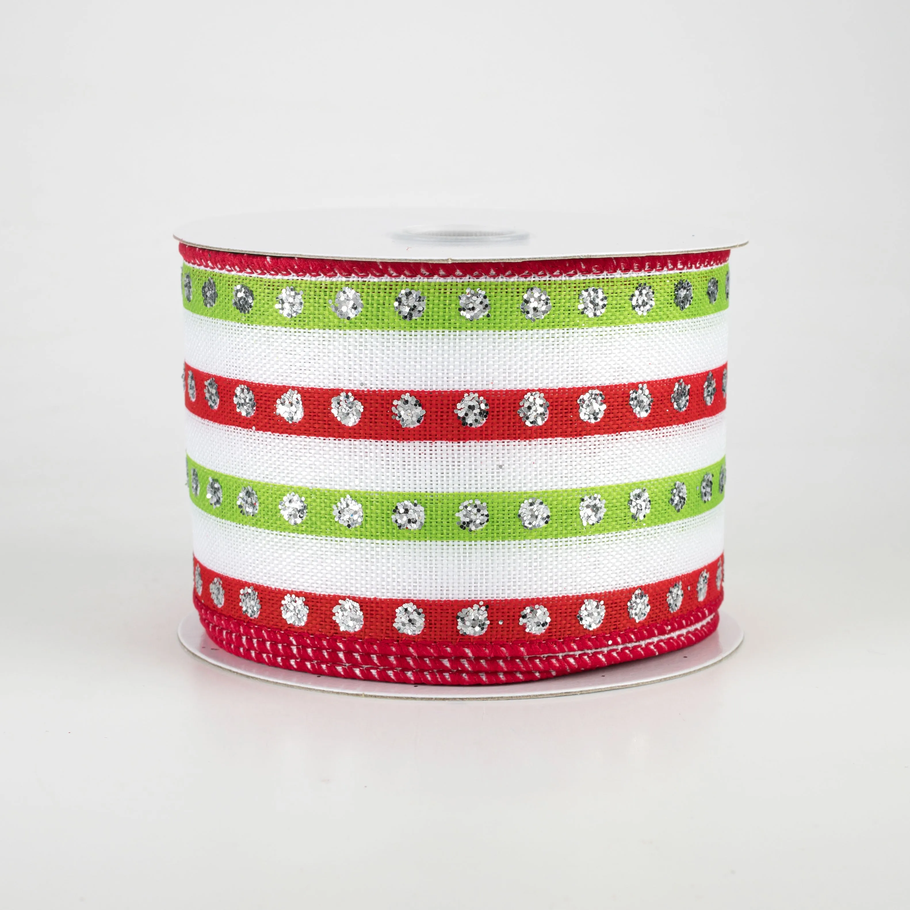 2.5" Glitter Studded Stripe Ribbon: Red & Lime (10 Yards)