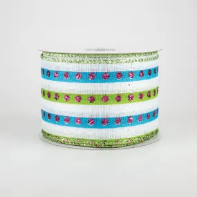 2.5" Glitter Studded Stripe Ribbon: Teal & Lime (10 Yards)
