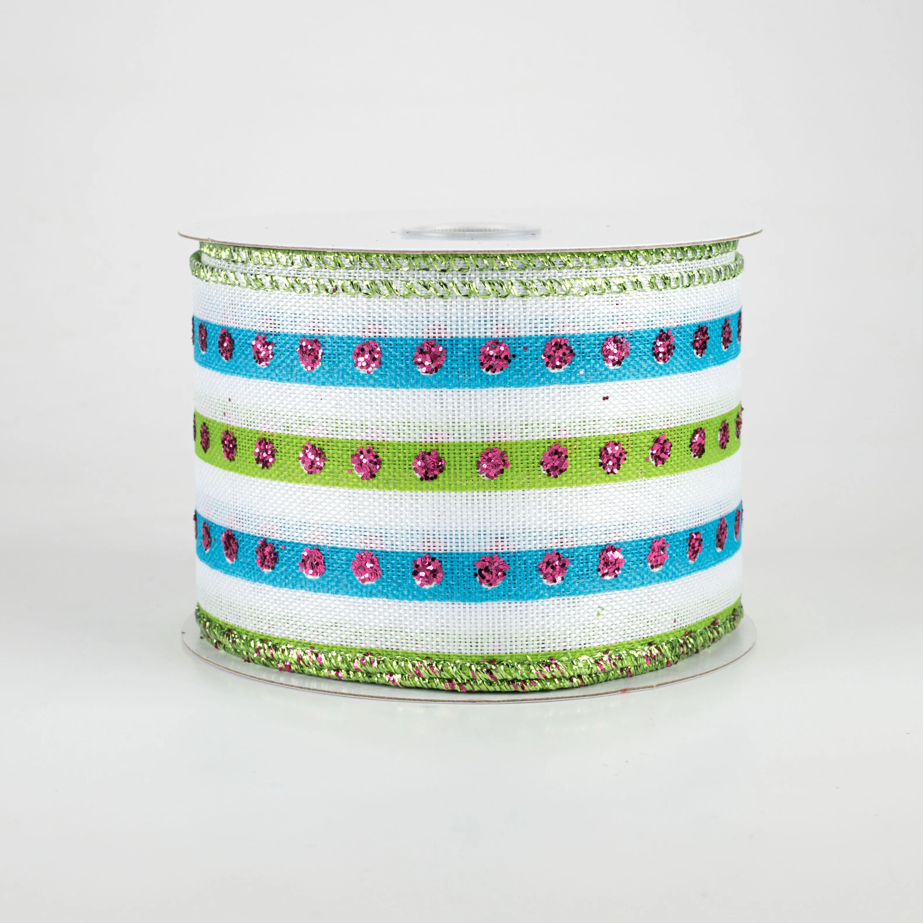 2.5" Glitter Studded Stripe Ribbon: Teal & Lime (10 Yards)