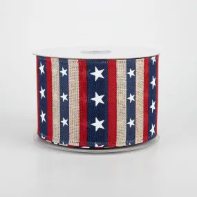2.5" Red & Navy Star Stipes Ribbon: Natural (10 Yards)
