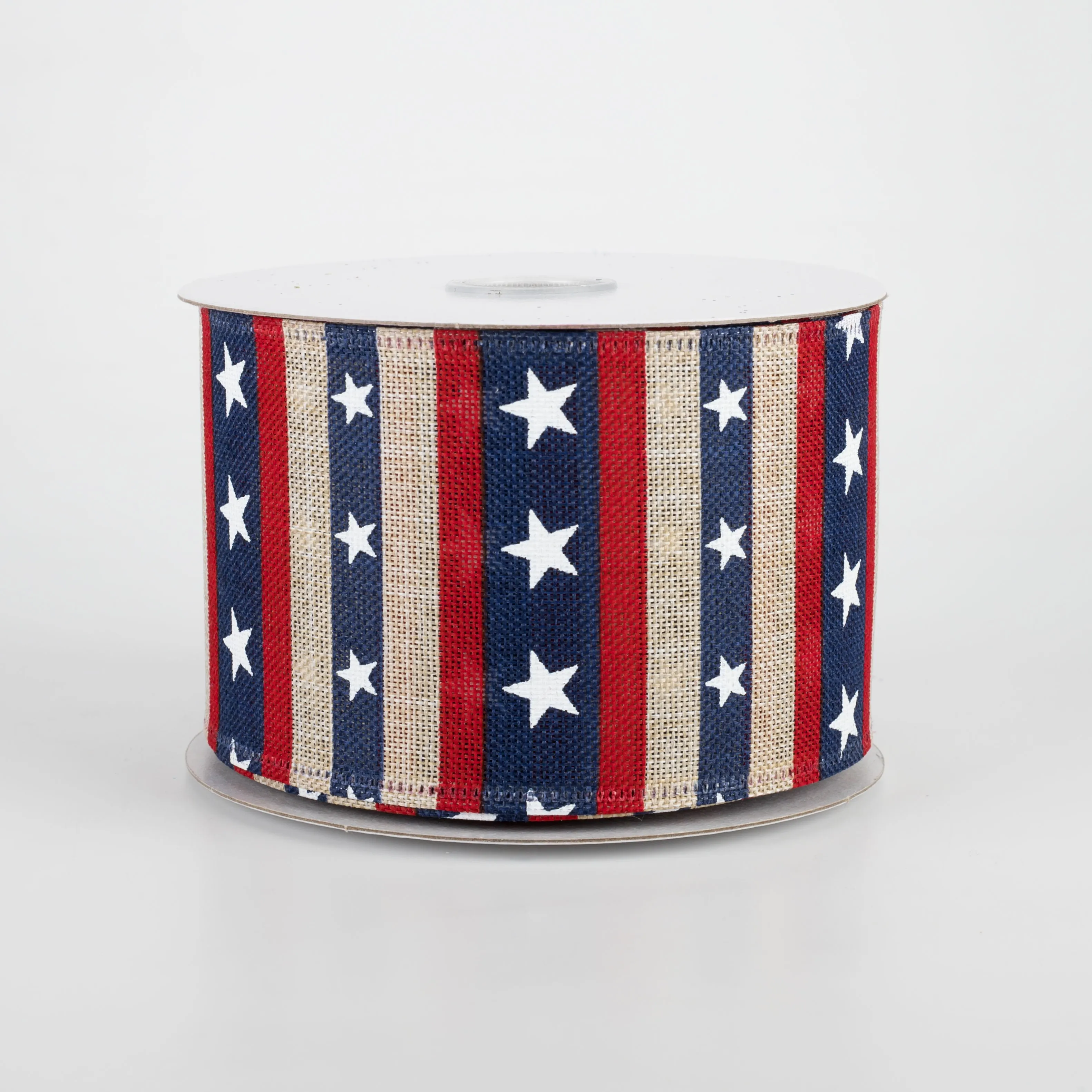 2.5" Red & Navy Star Stipes Ribbon: Natural (10 Yards)