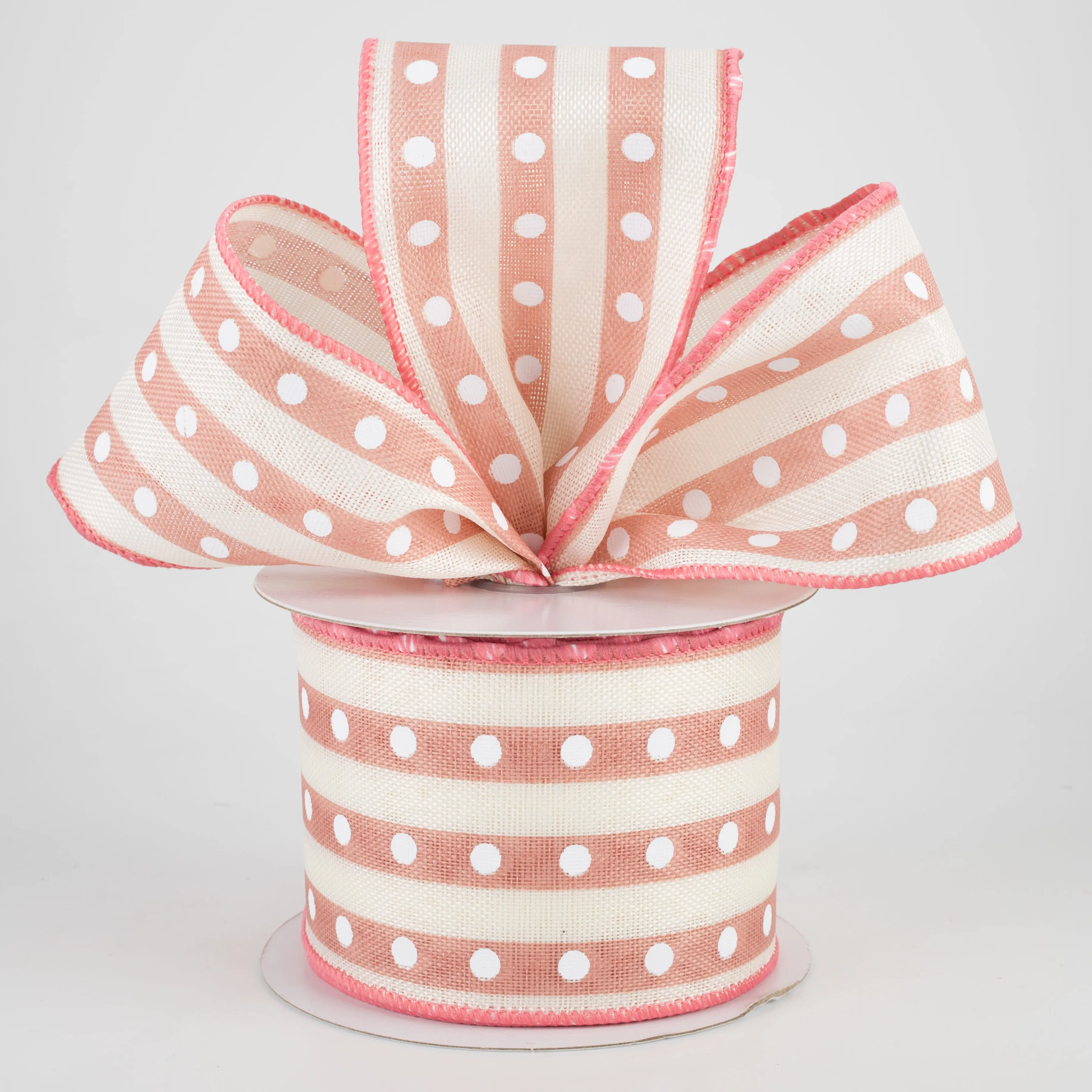 2.5" Studded Stripes Ribbon: Blush (10 Yards)