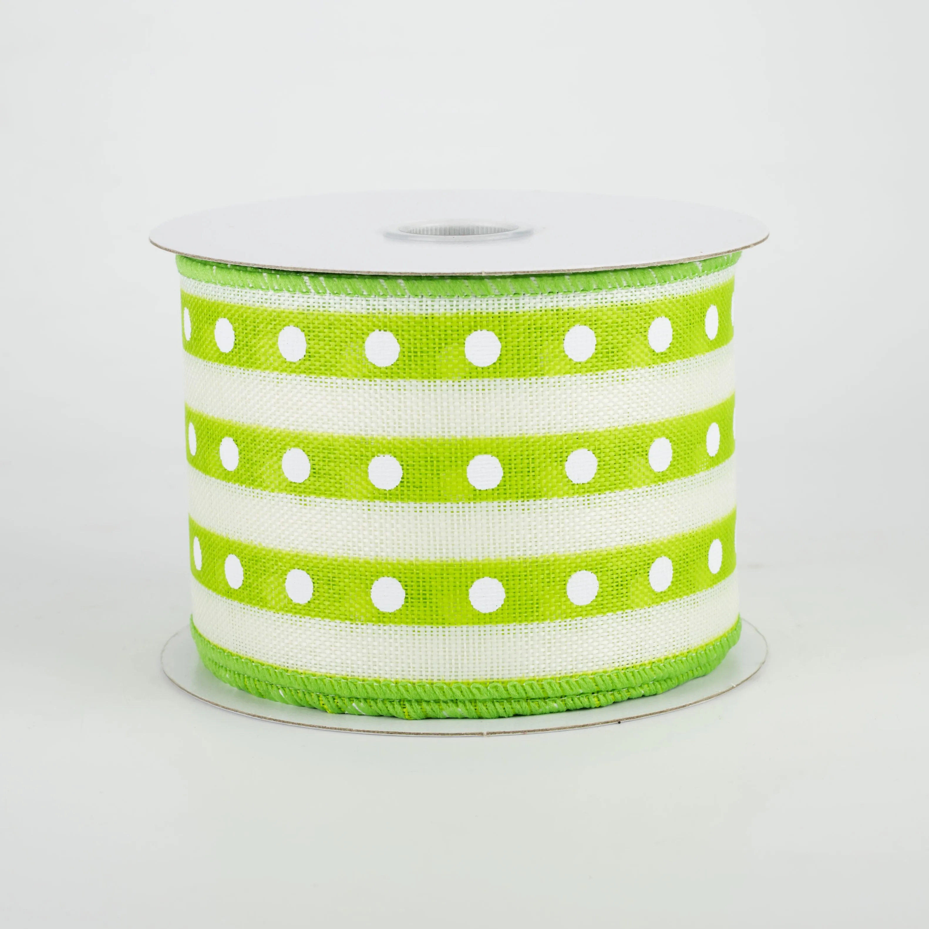 2.5" Studded Stripes Ribbon: Lime (10 Yards)