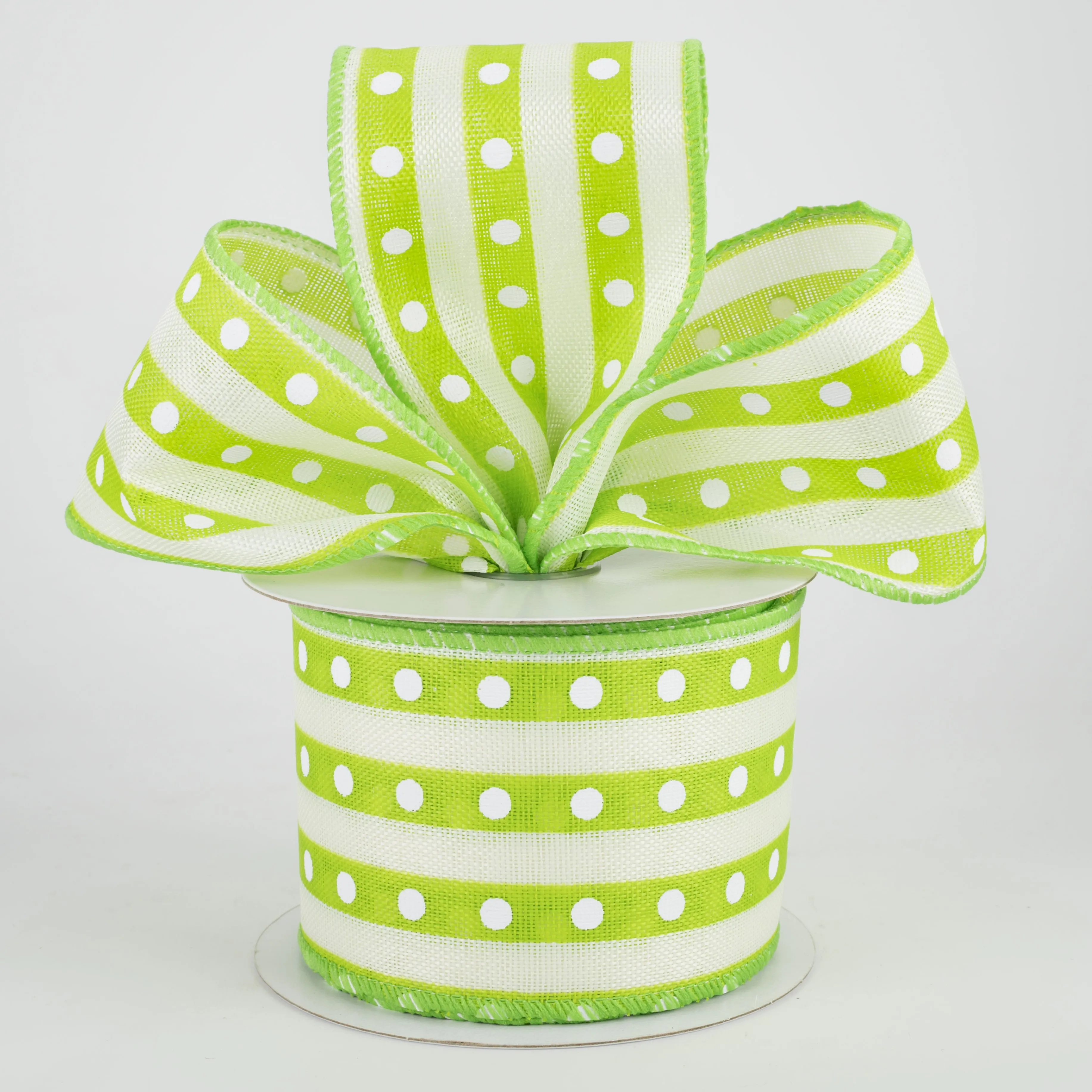 2.5" Studded Stripes Ribbon: Lime (10 Yards)