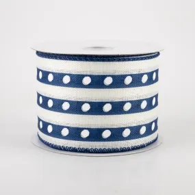 2.5" Studded Stripes Ribbon: Navy (10 Yards)