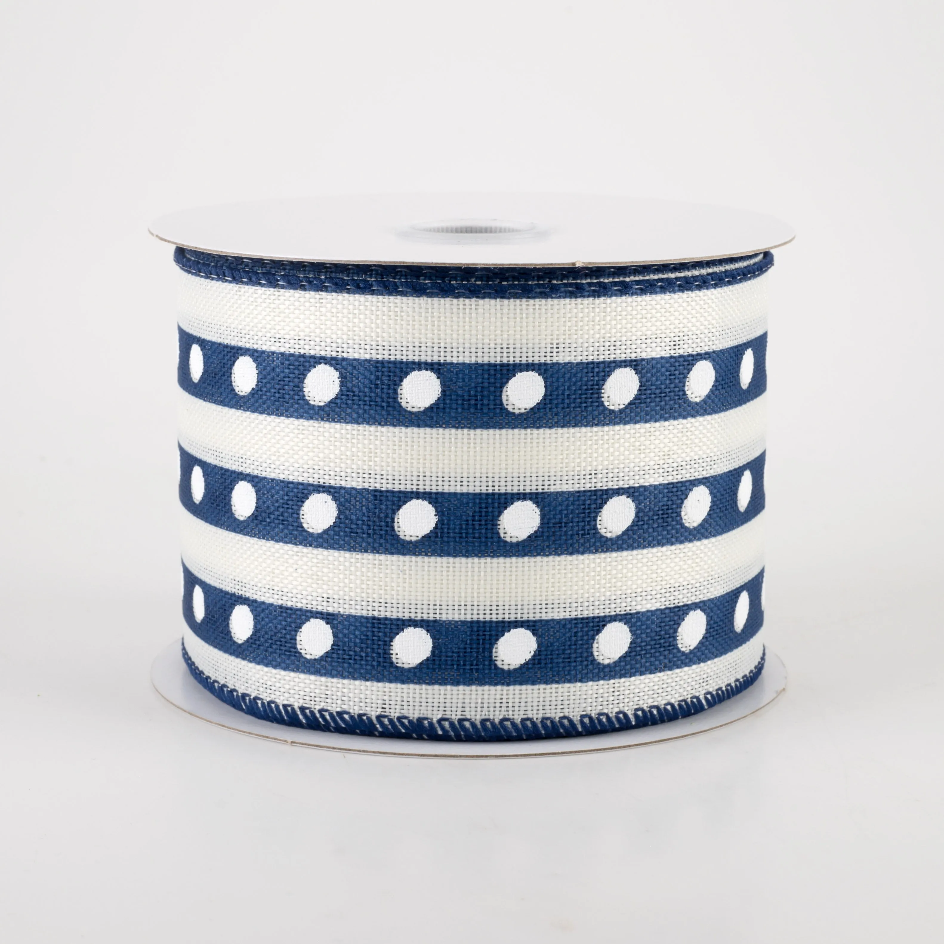 2.5" Studded Stripes Ribbon: Navy (10 Yards)