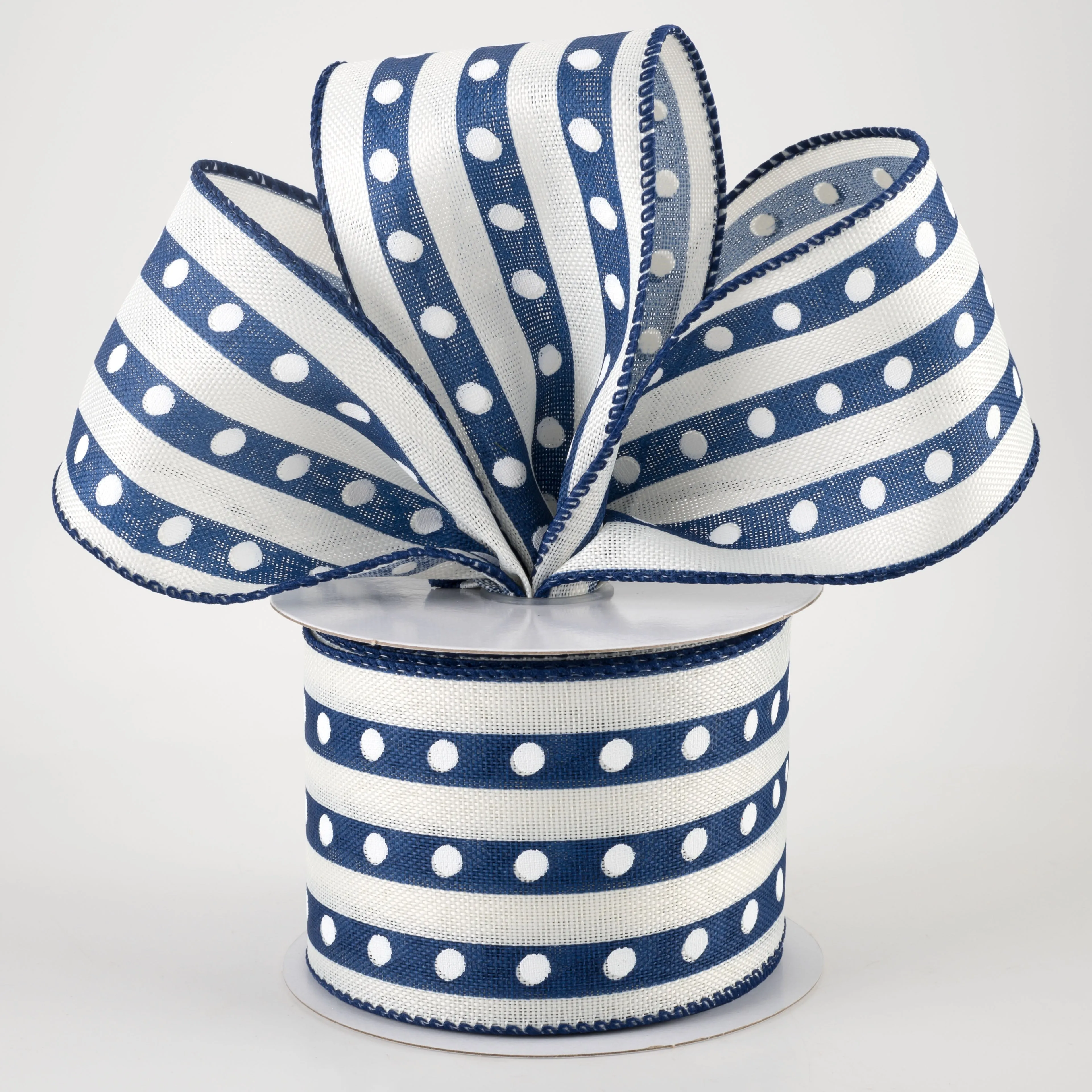 2.5" Studded Stripes Ribbon: Navy (10 Yards)