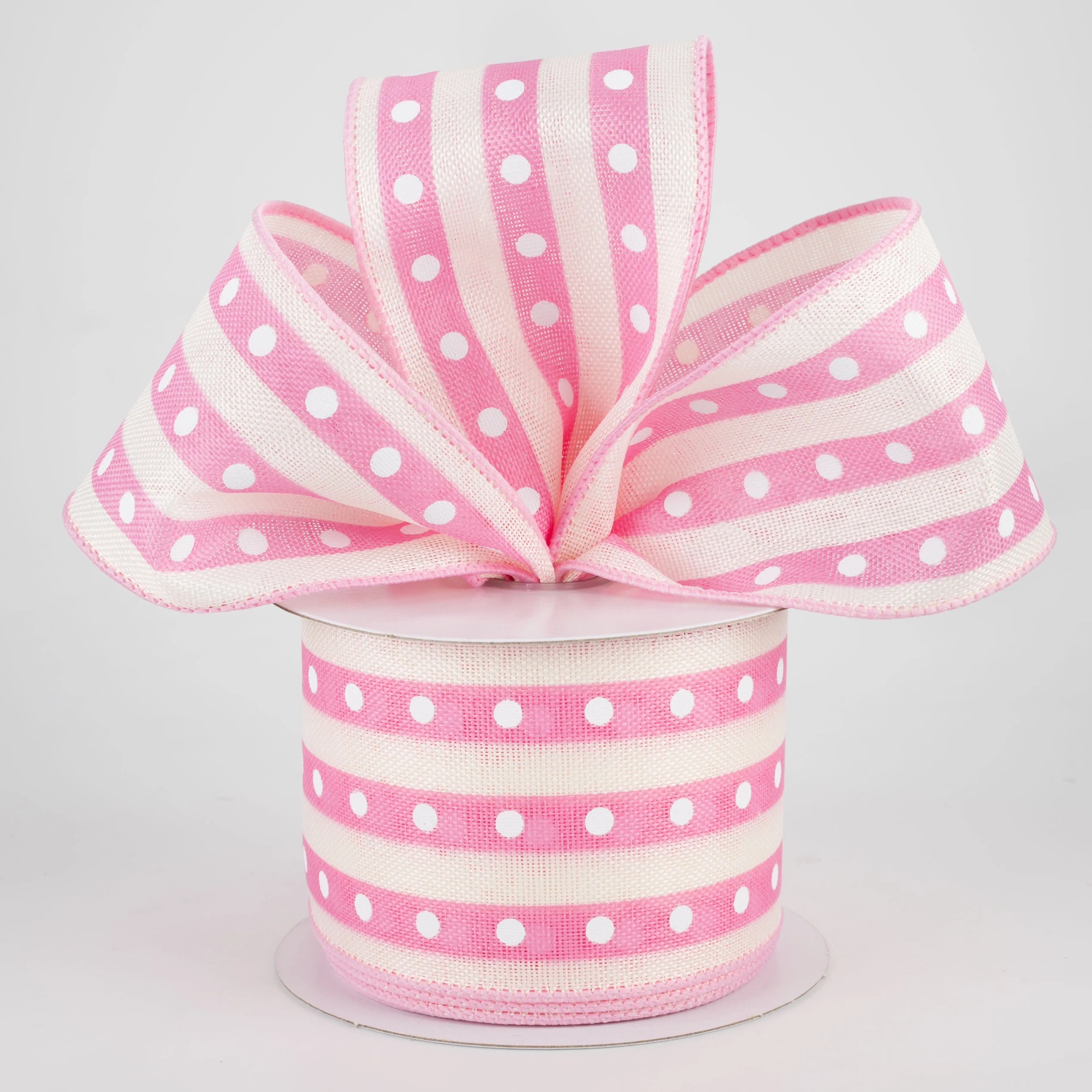 2.5" Studded Stripes Ribbon: Pink (10 Yards)