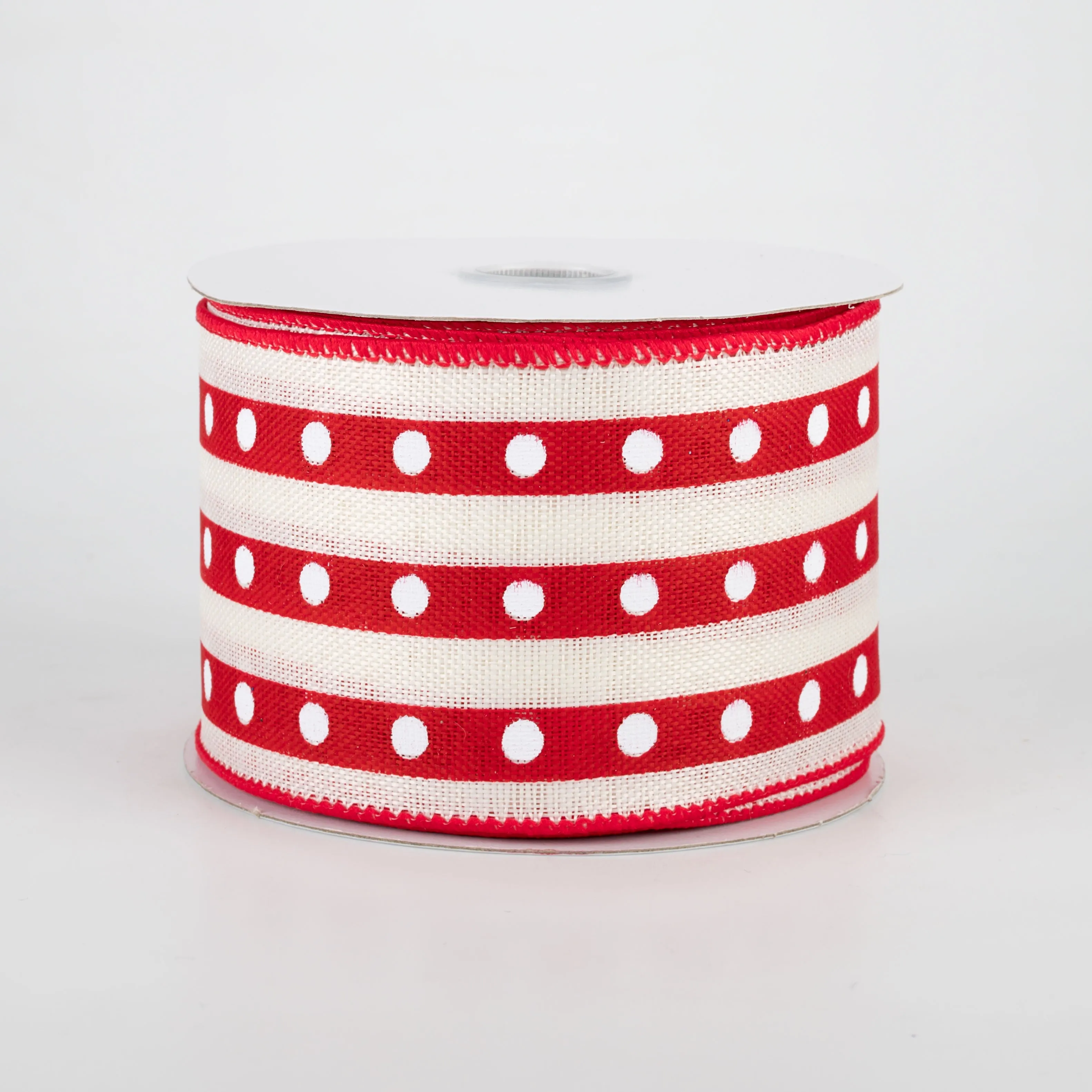 2.5" Studded Stripes Ribbon: Red (10 Yards)