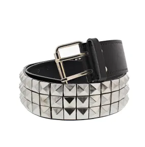 3 Row Pyramid Studded Reconstructed Leather Belt