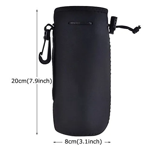 Af-Wan Protable Neoprene Insulated Water Drink Bottle Cooler Carrier Cover Sleeve Tote Bag Pouch Holder Strap for Kid Children Women Men Biker Travel Cycling Climbing Sports(Black Black)