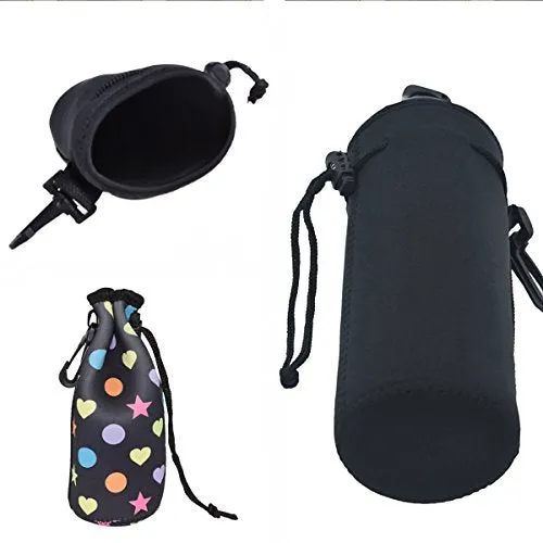 Af-Wan Protable Neoprene Insulated Water Drink Bottle Cooler Carrier Cover Sleeve Tote Bag Pouch Holder Strap for Kid Children Women Men Biker Travel Cycling Climbing Sports(Black Black)