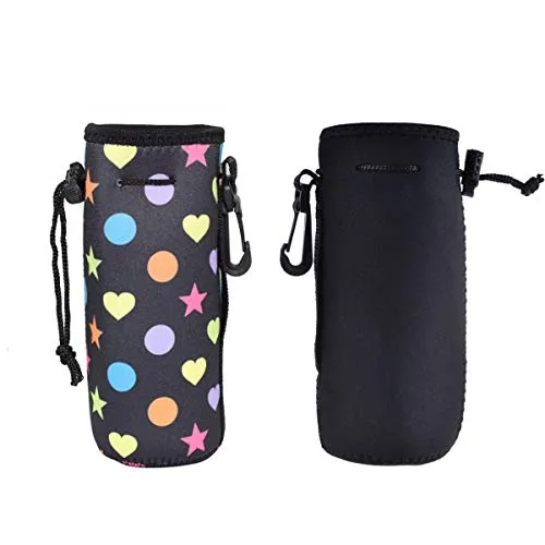 Af-Wan Protable Neoprene Insulated Water Drink Bottle Cooler Carrier Cover Sleeve Tote Bag Pouch Holder Strap for Kid Children Women Men Biker Travel Cycling Climbing Sports(Black Black)