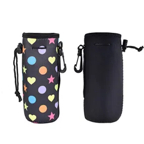 Af-Wan Protable Neoprene Insulated Water Drink Bottle Cooler Carrier Cover Sleeve Tote Bag Pouch Holder Strap for Kid Children Women Men Biker Travel Cycling Climbing Sports(Black Black)