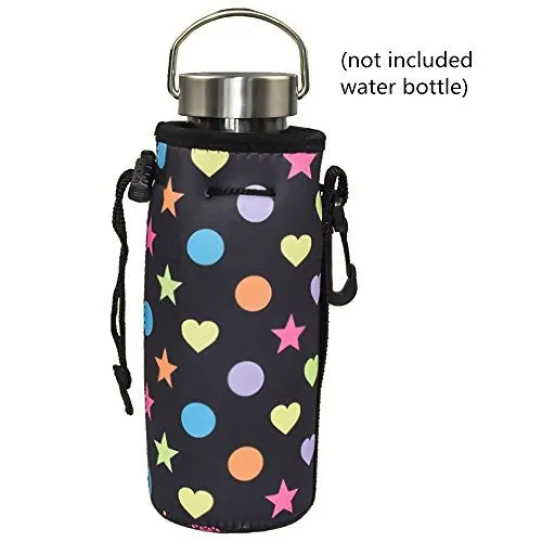 Af-Wan Protable Neoprene Insulated Water Drink Bottle Cooler Carrier Cover Sleeve Tote Bag Pouch Holder Strap for Kid Children Women Men Biker Travel Cycling Climbing Sports(Black Black)