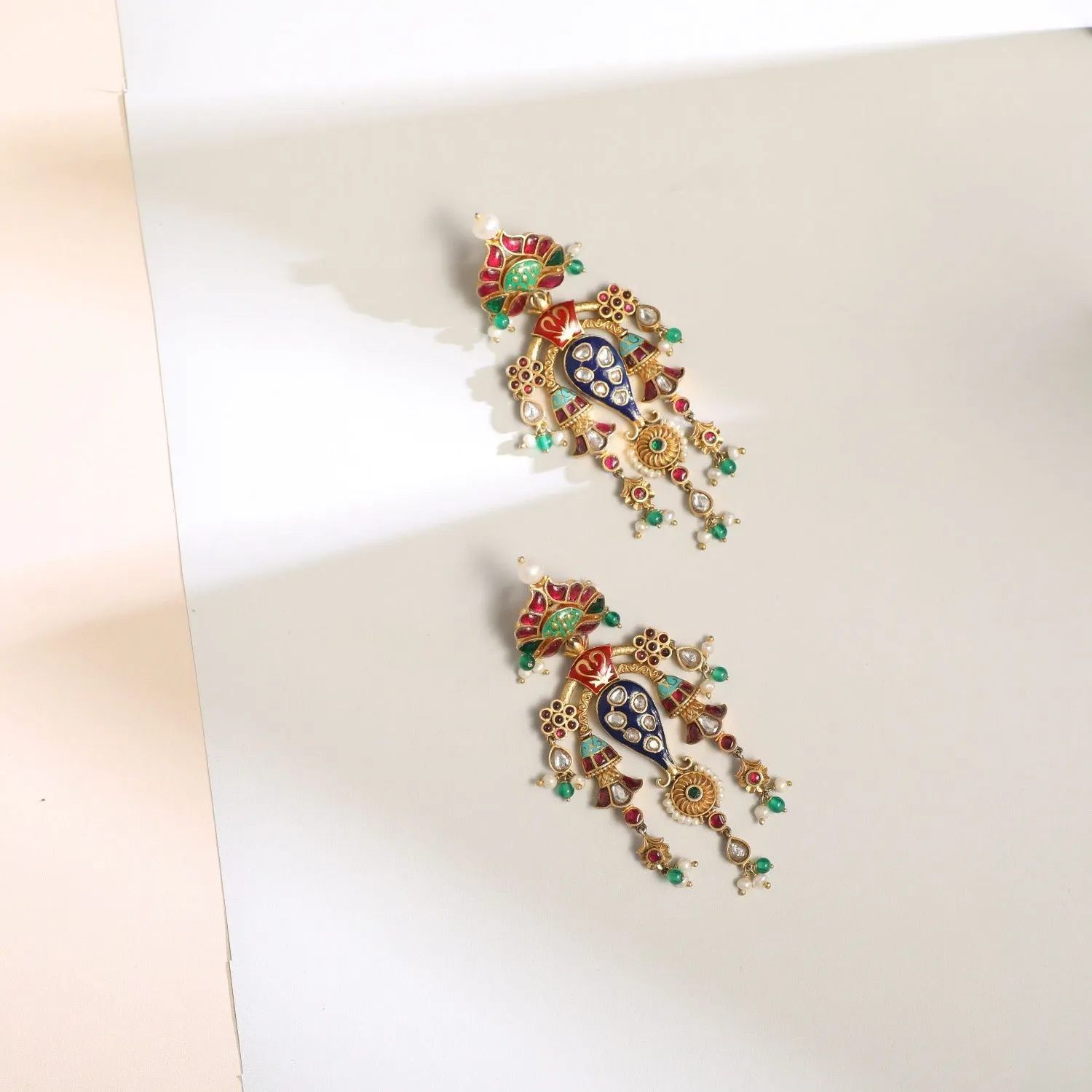 Akansha Modern Kempu Jadau Statement Drop Earrings
