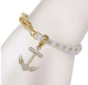 Anchor Gold Chain and White Suede Studded Bracelet