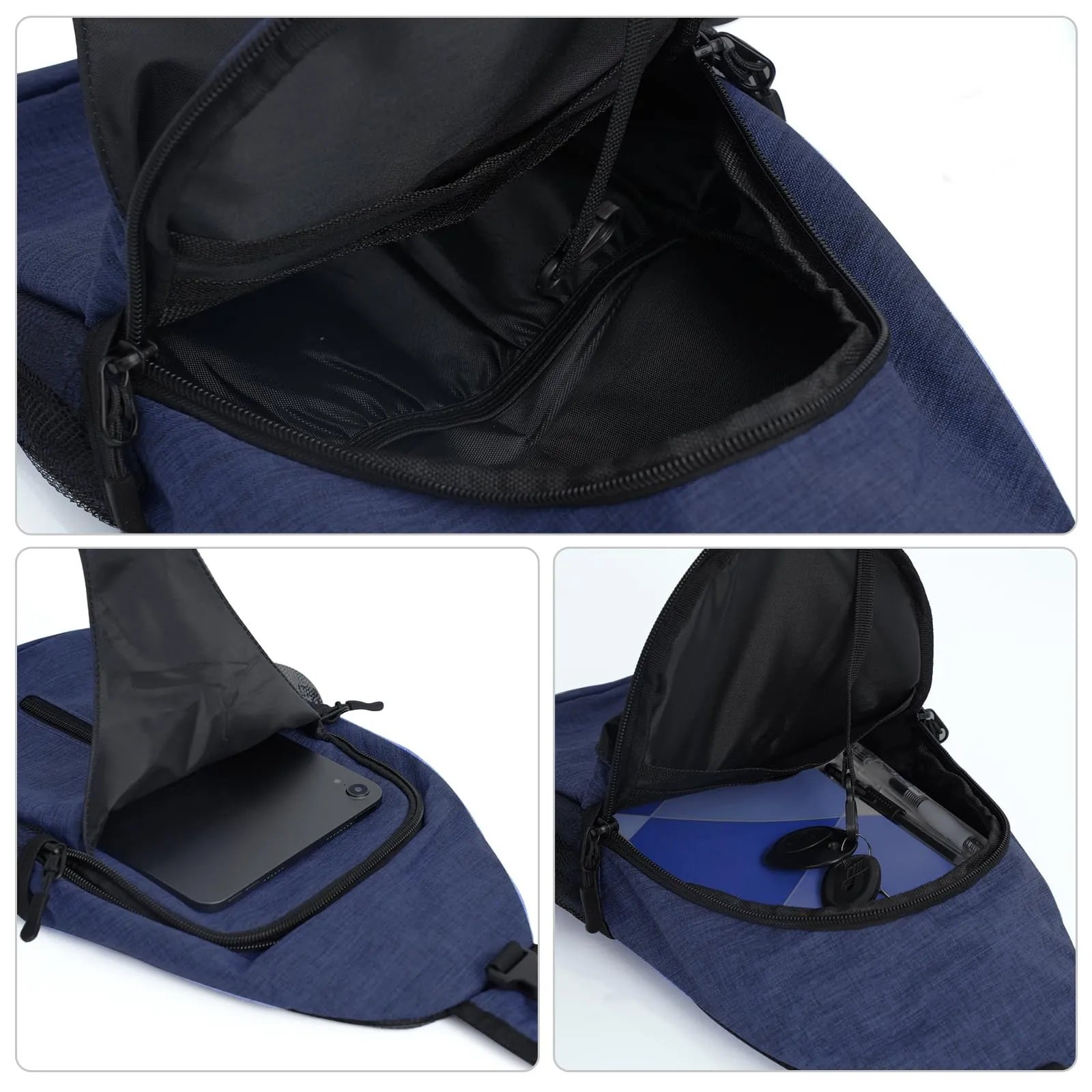 angel wish Sling-Bag Crossbody-Bag Women-Men Backpack-Daypack - Hiking Chest Travel with Water Bottle Pocket Navy Blue