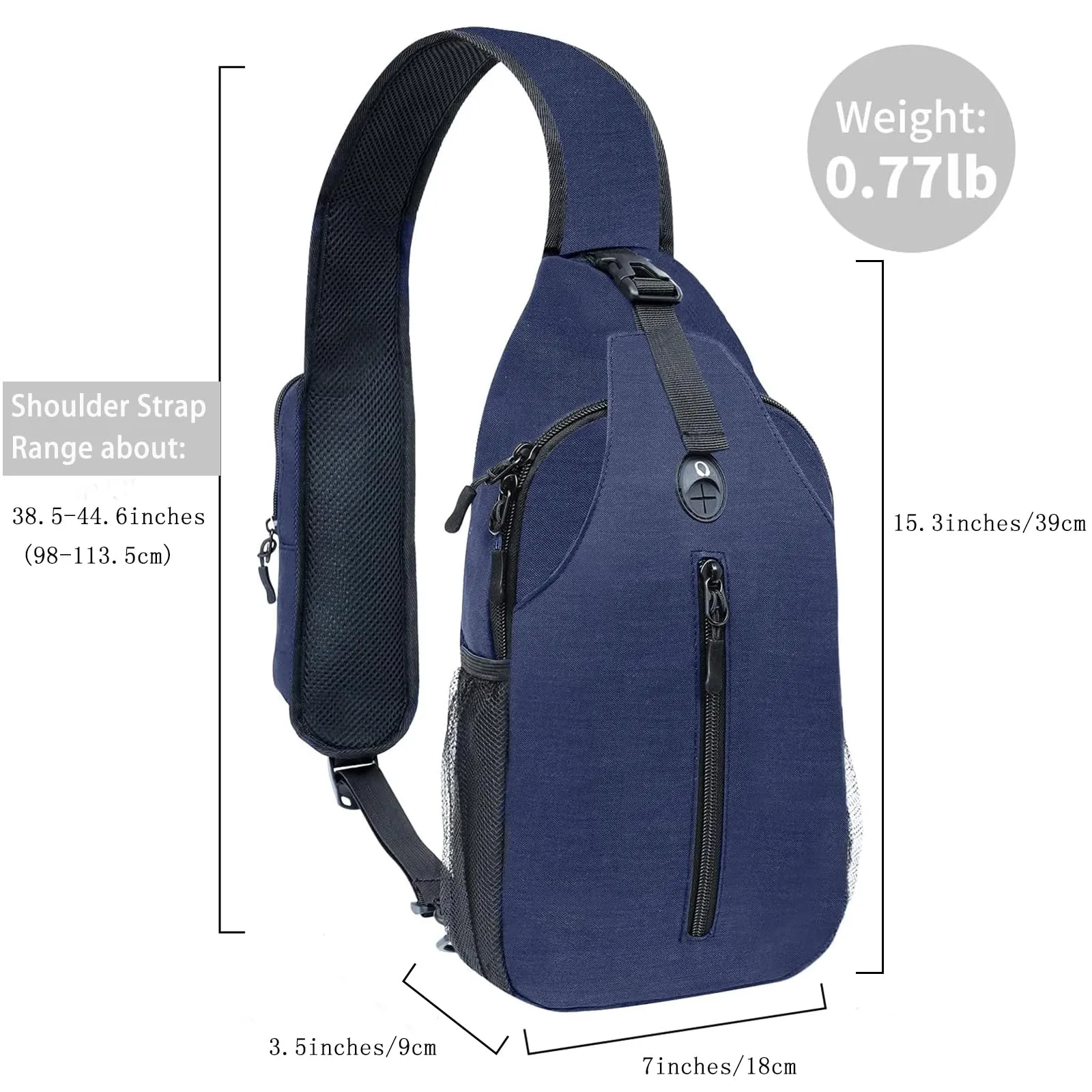 angel wish Sling-Bag Crossbody-Bag Women-Men Backpack-Daypack - Hiking Chest Travel with Water Bottle Pocket Navy Blue