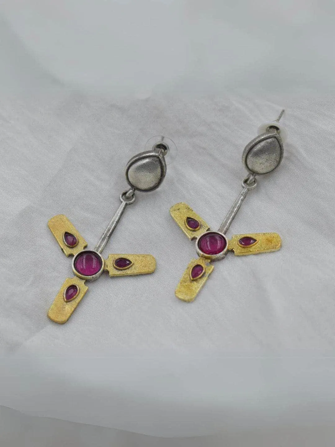 Antique Silver Pearl Studded Pankh Earrings