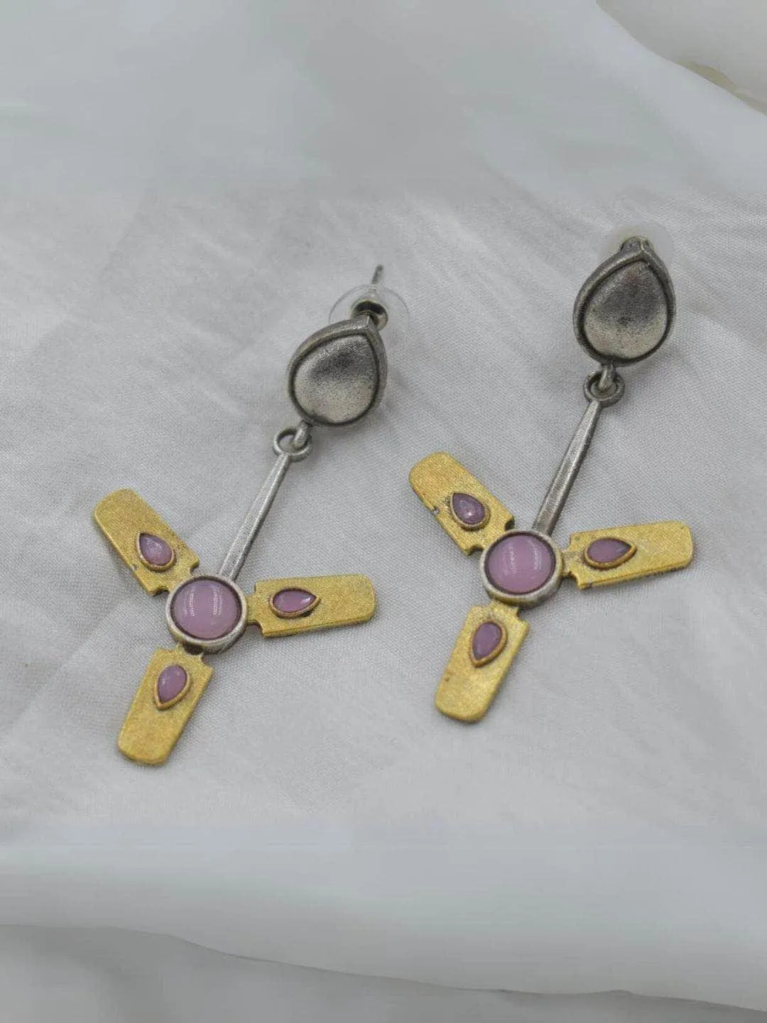 Antique Silver Pearl Studded Pankh Earrings
