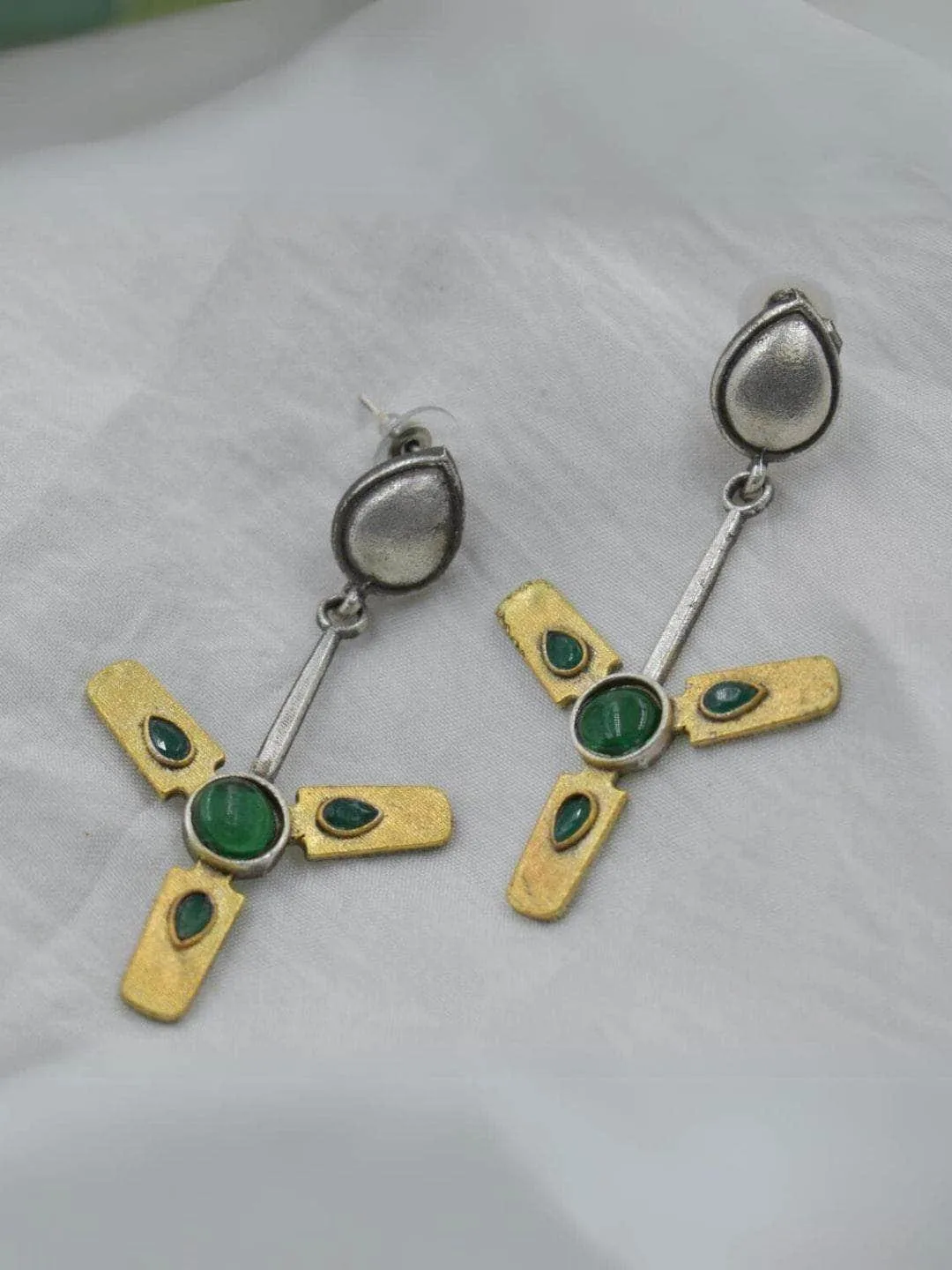 Antique Silver Pearl Studded Pankh Earrings