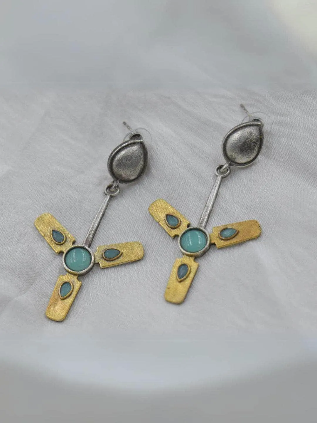 Antique Silver Pearl Studded Pankh Earrings
