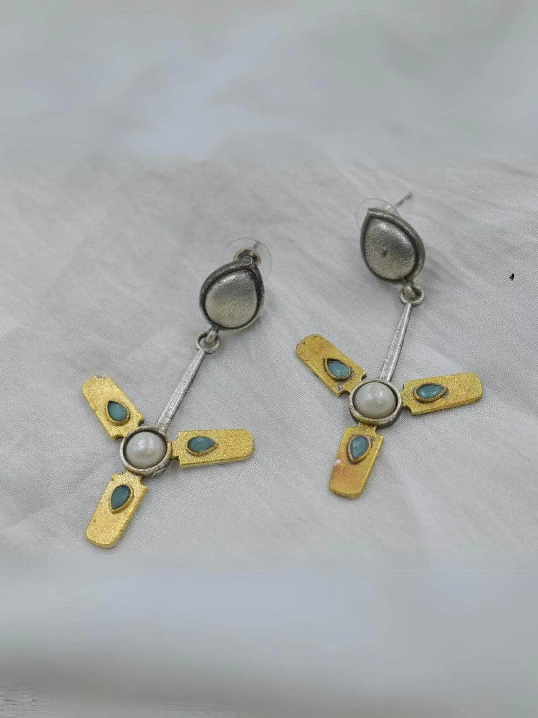 Antique Silver Pearl Studded Pankh Earrings
