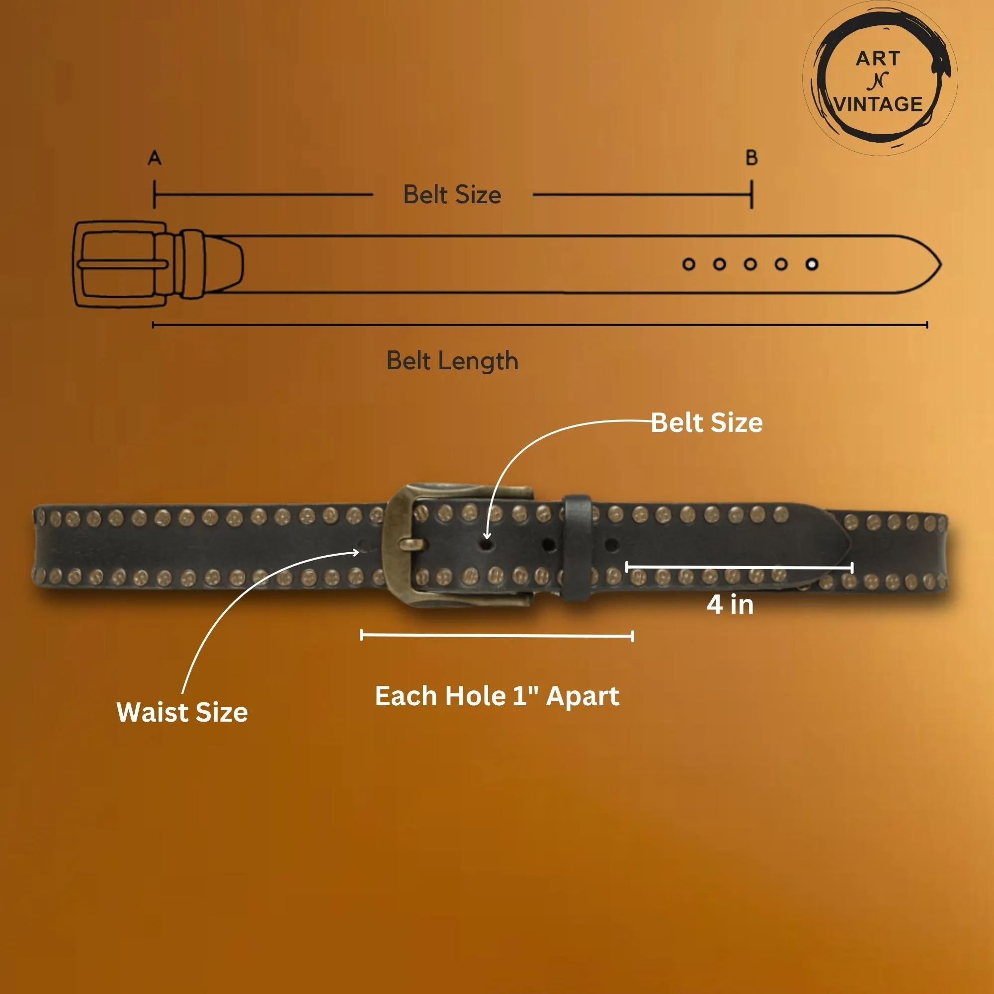 Art N Vintage Premium Black Genuine Leather Studded Men's Belt - Stylish & Durable