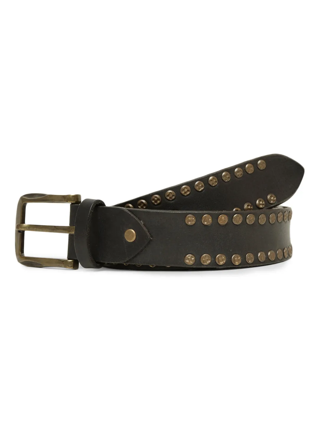 Art N Vintage Premium Black Genuine Leather Studded Men's Belt - Stylish & Durable