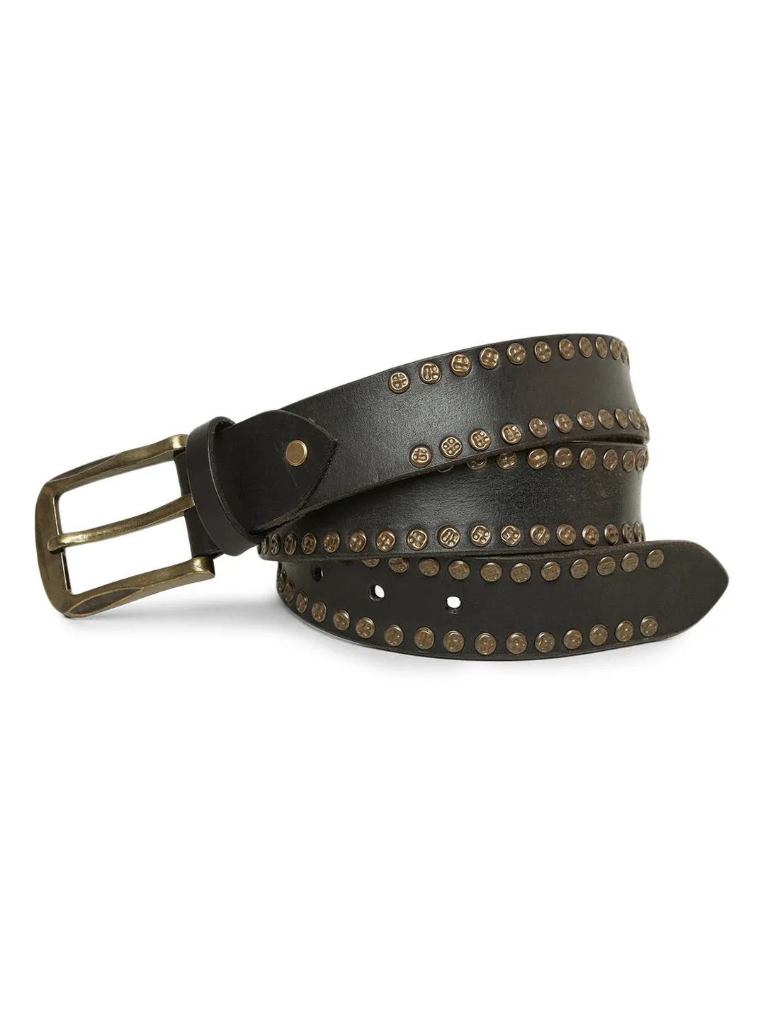 Art N Vintage Premium Black Genuine Leather Studded Men's Belt - Stylish & Durable