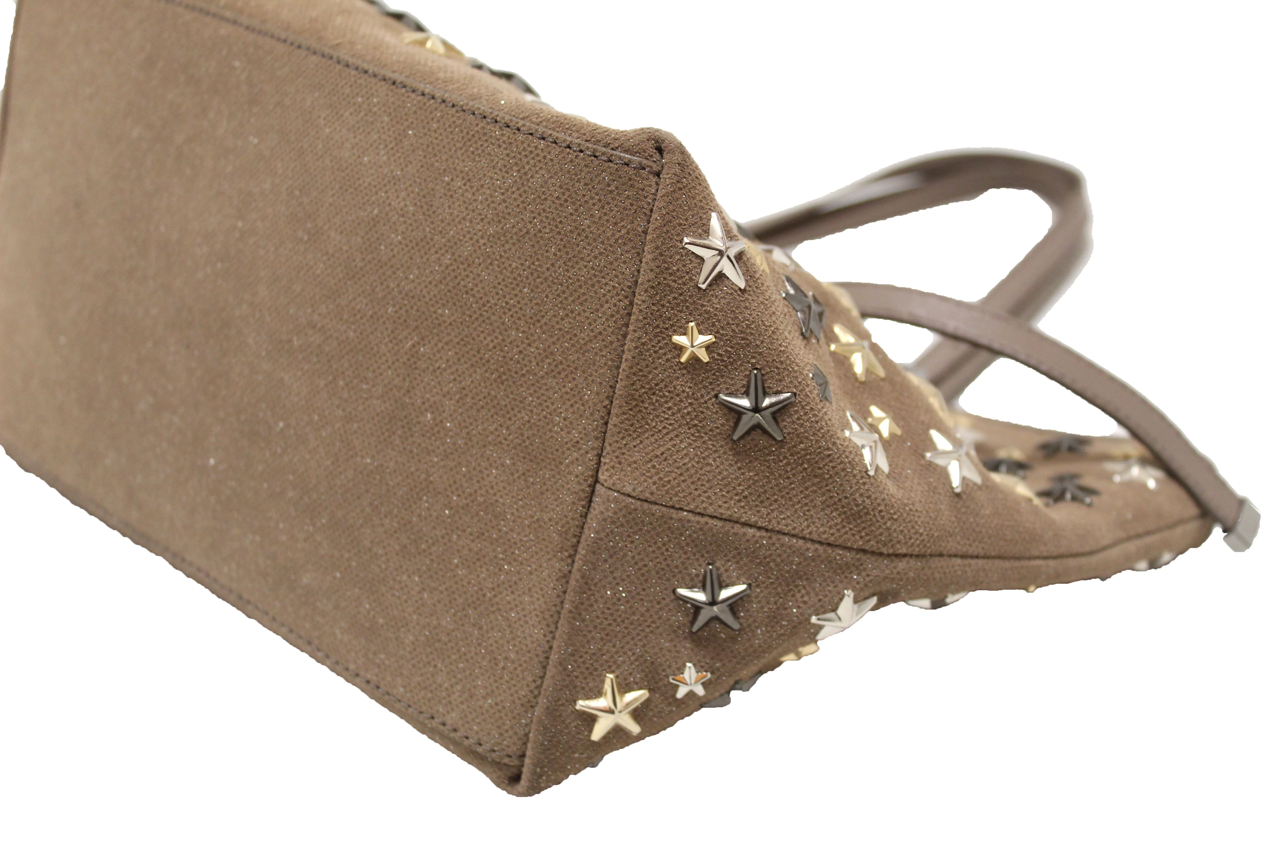 Authentic Jimmy Choo Brown Metallic Fabric with Metal Star Studded Small Tote