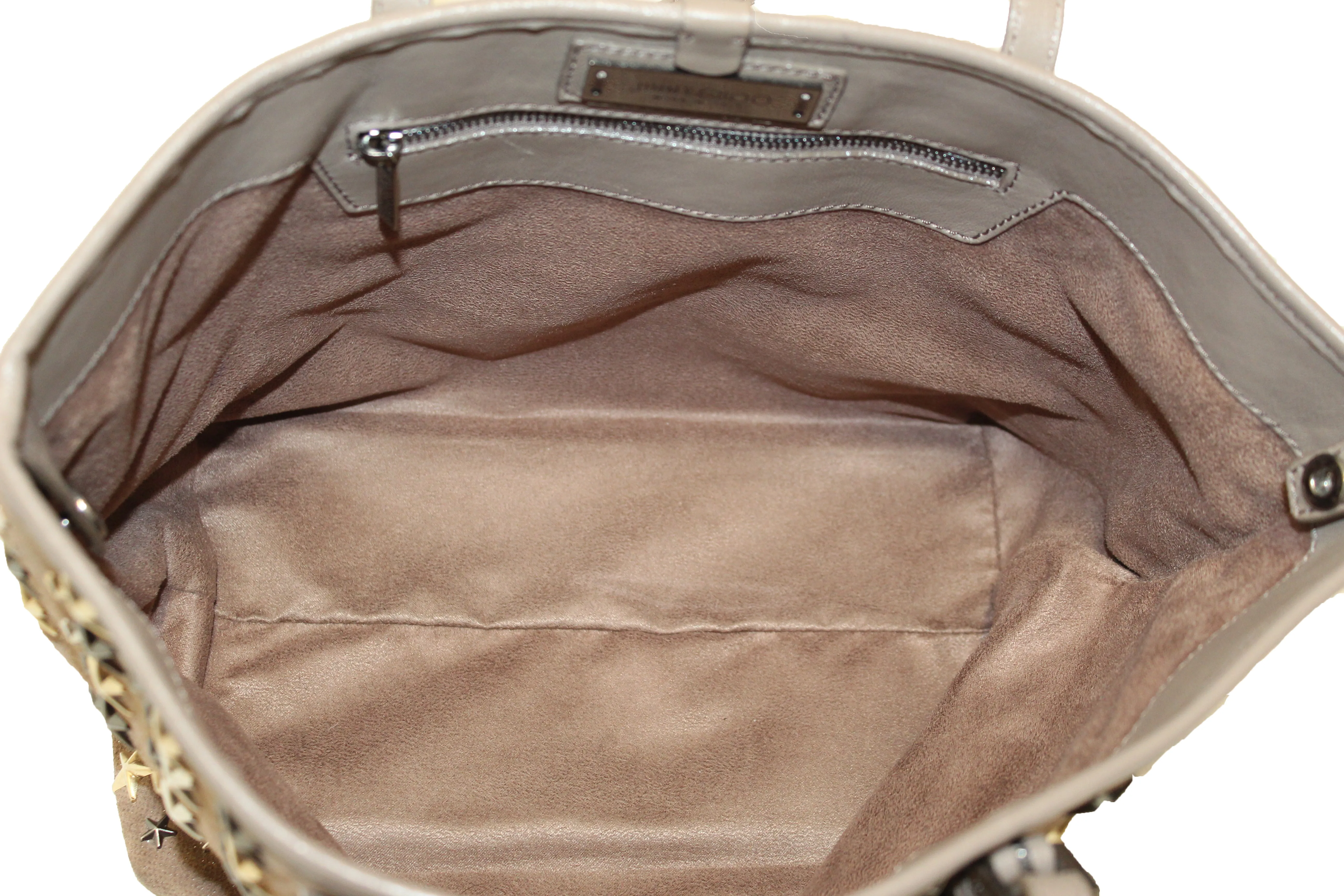 Authentic Jimmy Choo Brown Metallic Fabric with Metal Star Studded Small Tote