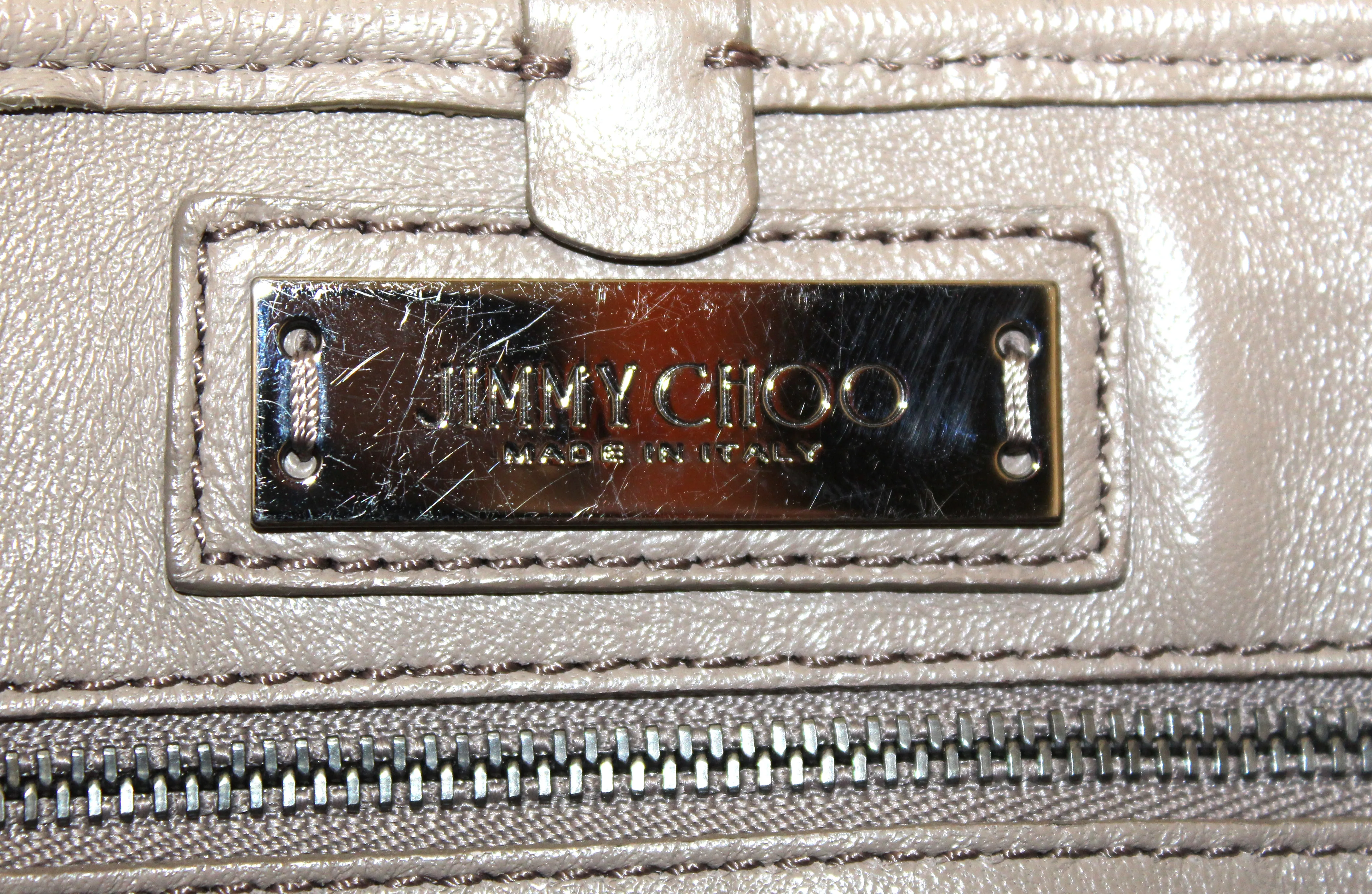 Authentic Jimmy Choo Brown Metallic Fabric with Metal Star Studded Small Tote