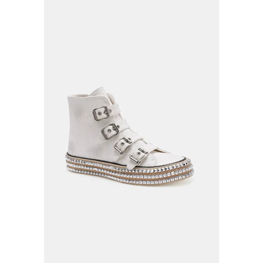 Beast Fashion Multi-Buckle Straps Studded Platform Sneakers