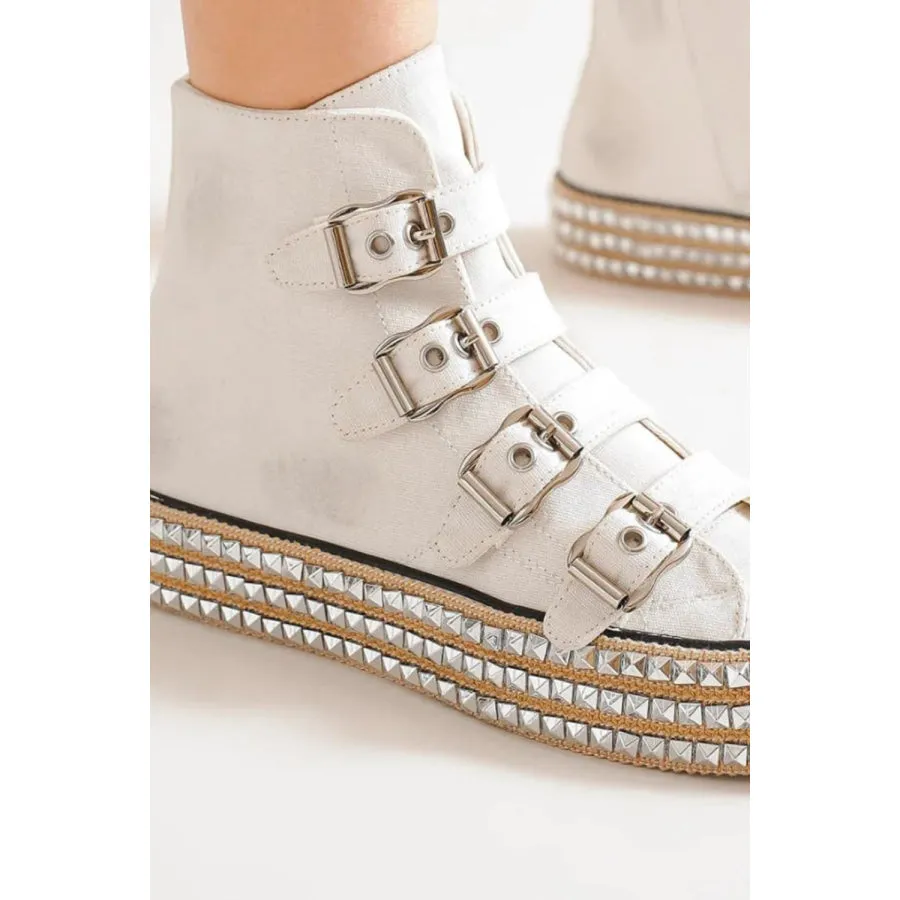 Beast Fashion Multi-Buckle Straps Studded Platform Sneakers