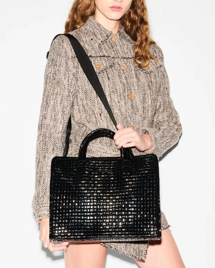 Black Lacquer Woven Medium Box Tote